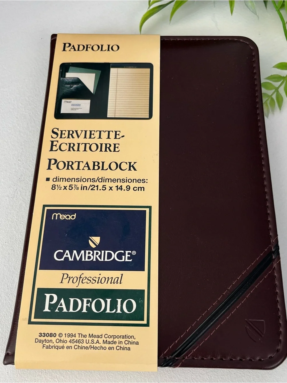 NEW Vintage Mead Cambridge Padfolio Burgundy with Notepad, 1994.